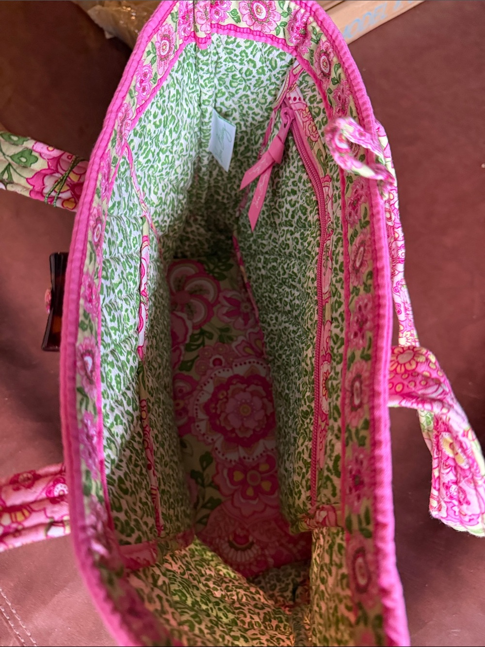 Vera Bradley Pink & Green Floral Quilted Tote - Picture 4 of 5